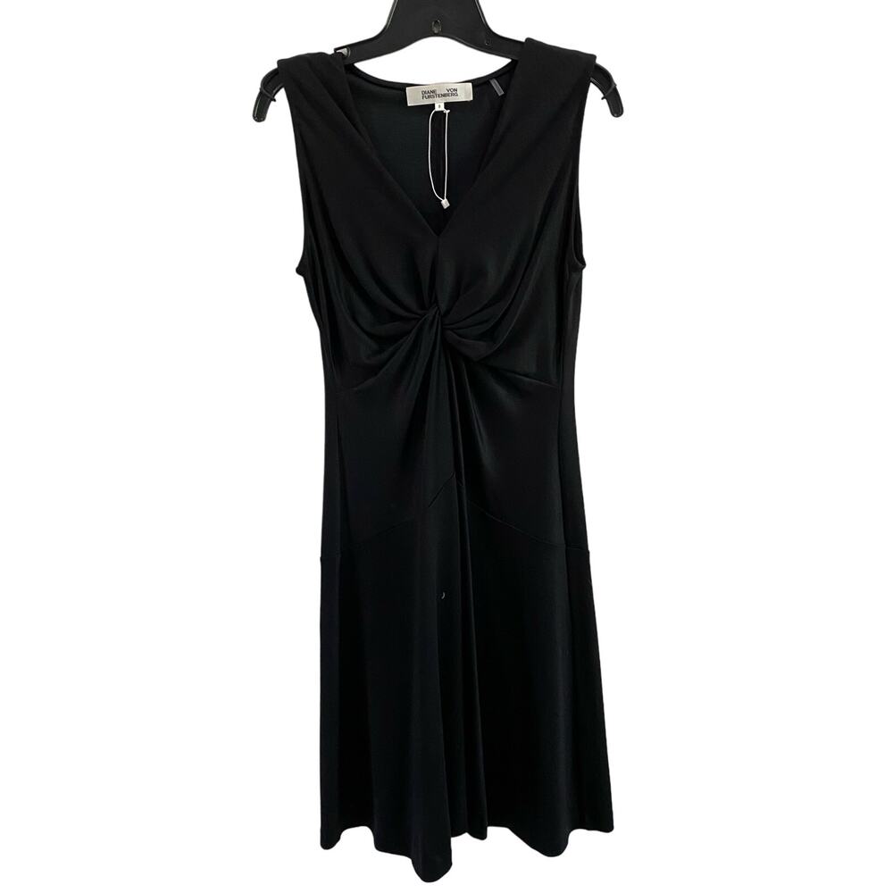 DVF Diane Von Furstenberg Black V Neck Wool Blend Knee‎ Length Dress Sz Small
